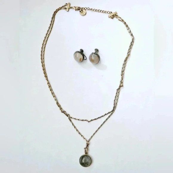 Vintage Necklace & Earring  3 pcs set Pendent Scandinavian Rock. - Picture 1 of 9